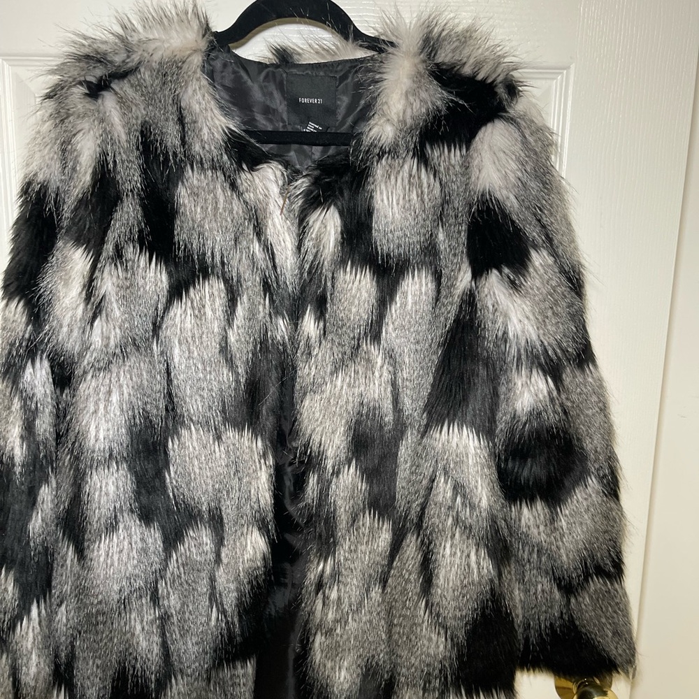 Black and Gray Faux fur Jacket